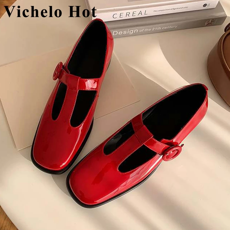 

Туфли Vichelo из натуральной кожи, современные элегантные туфли-лодочки с квадратным носком, на толстом среднем каблуке, повседневная одежда, французские Ретро стиль, l60