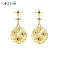 louteemi china lute musical instrument drop earrings for women shining stars black cz round fashion jewelry 2020 earrings