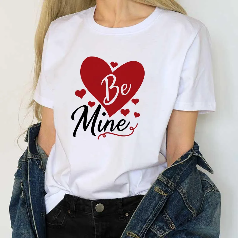 Aesthetic Kawaii Clothes Harajuku Short Sleeve T-shirt Casual Couple Valentine's Day Gift Be Mine Love Print Women Graphic Tee