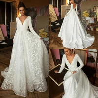boho robe de mariee vestido novia wedding dress satin long sleeves robe de soiree simple brautkleider vintage bridal dress 2021