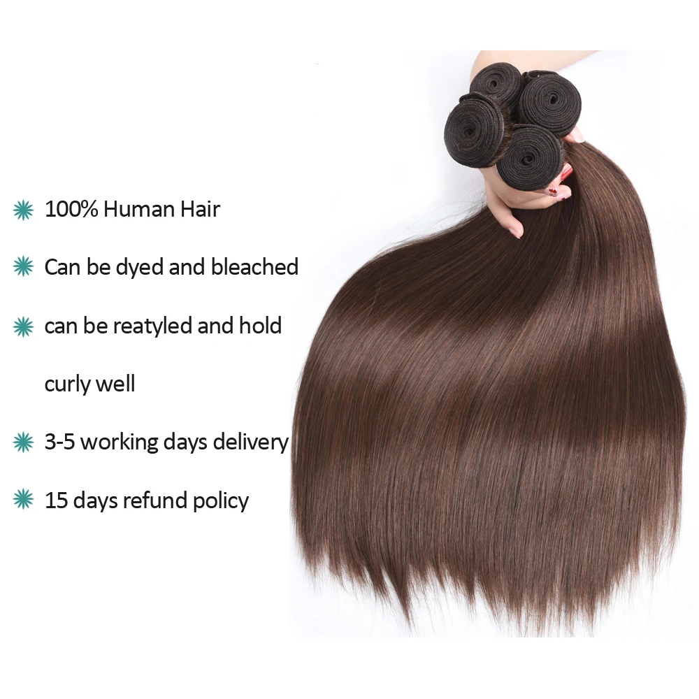 

Human Hair Bundles With 2x4 Closure Brazilian Hair Weave Bundles With Closure Non-remy Striaght 2#/4#/natural Pre-colored Hair