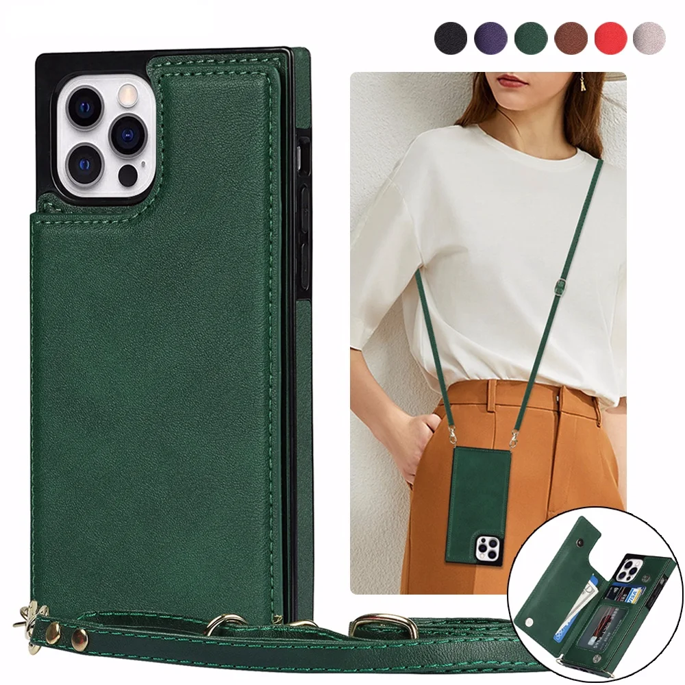 

Кожаный чехол-кошелек через плечо для Samsung Galaxy S21 S20 FE Note20 Ultra Plus, ремешок на плечо, откидной держатель для карт, чехлы для телефонов