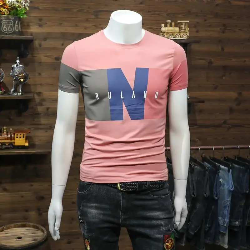 

Short sleeve t-shirt men's large print T-shirt mercerized cotton crew neck