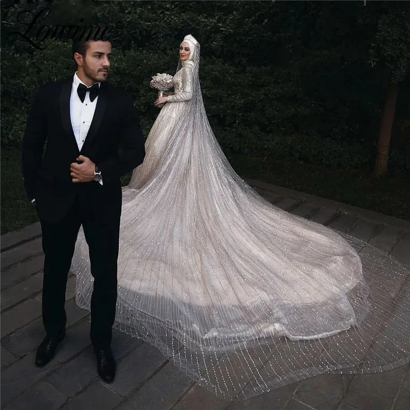 Роскошные блестящие свадебные платья 2019 в мусульманском стиле на заказ платье