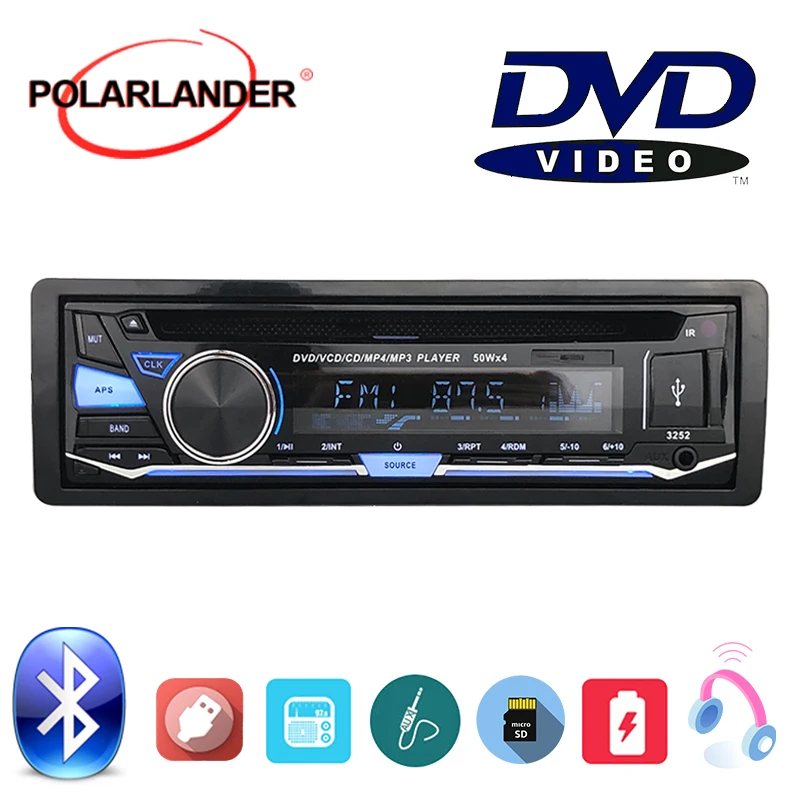 1 DIN FM AUX IN USB SD card Car Radio Stereo BT Bluetooth CD DVD MP3 player With Remote Control  Audio Music Removable panel
