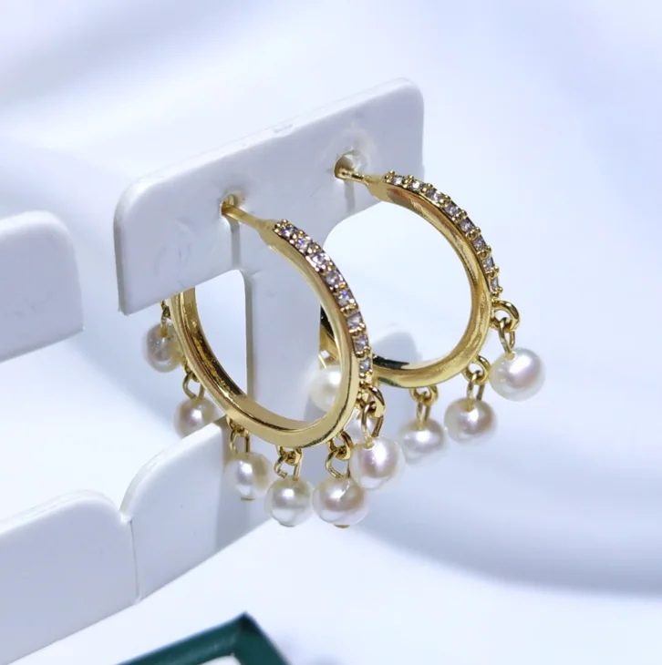 Модные капли воды пресноводный жемчуг манжеты серьги круглое кольцо с кисточкой