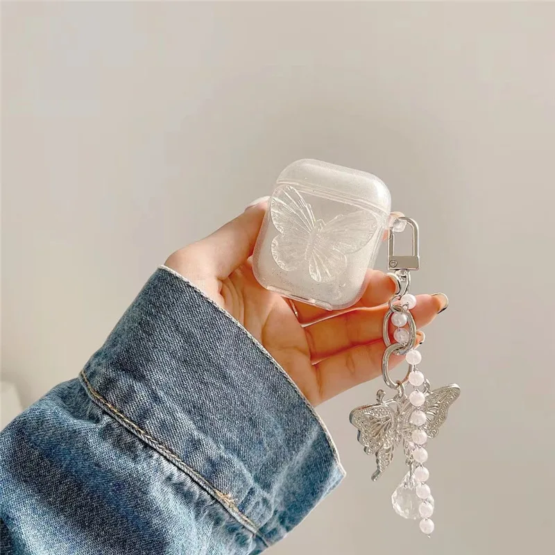 Чехол для наушников Airpods 2 1 симпатичный Прозрачный чехол с изображением бабочки