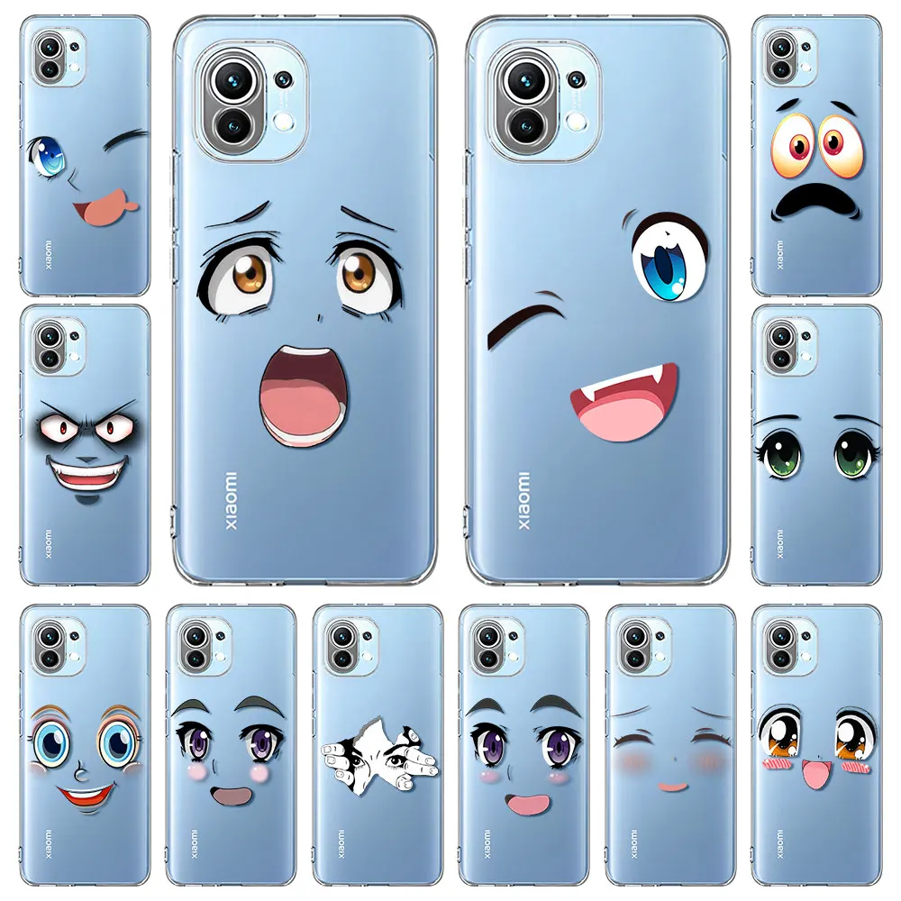 

Soft Clear Phone Case For Xiaomi Mi Poco X3 10T Pro M3 Note 10 Lite 11 9T F3 F1 11i Transparent Silicone Back Cover Face Eyes