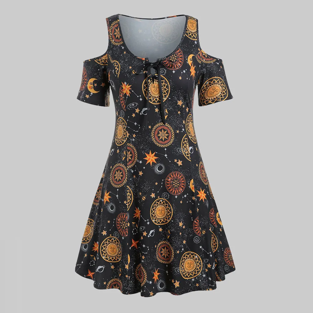 Сексуальное женское летнее плиссированное платье без рукавов с рисунком солнца