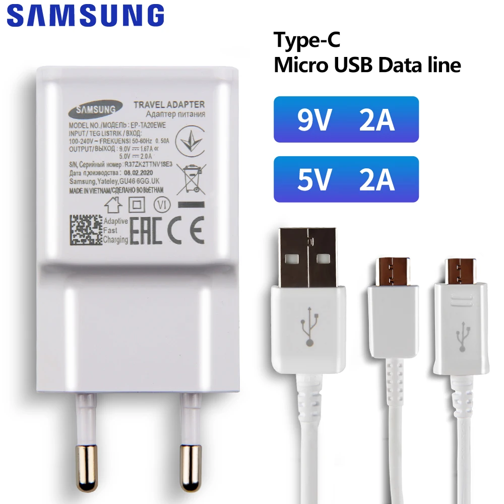 Оригинальное зарядное устройство SAMSUNG 5 В/2 а 9 для Samsung Galaxy S8 S9Plus Note 8 A50 A7 S5Mini S4 S6 S7