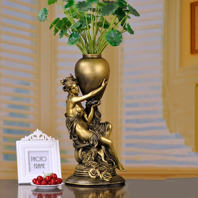 

48cm European Venus Statue Creative Retro Figure Flower Vase Art Sculpture Resin Crafts Home Office Decoration Ornaments R2709