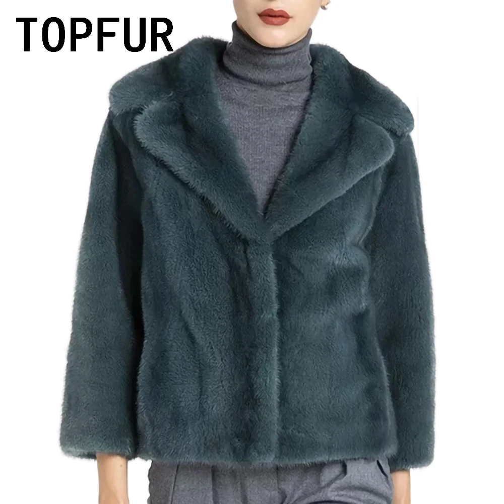 TOPFUR Lapel Dark Green Genuine Mink Fur Coat Women Winter Simple Casual Outertwear 2022 New Warm Luxury Fur Jacket Female