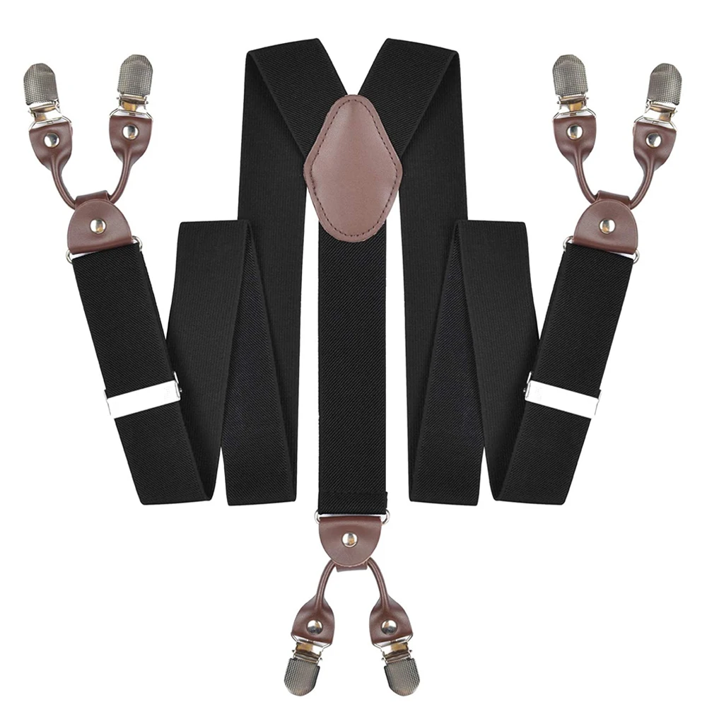 

Мужские кожаные подтяжки для брюк ремень с Y-образной спинкой сверхпрочные регулируемые эластичные подтяжки с 6 металлическими зажимами мо...