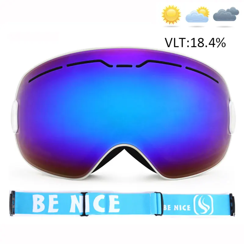 white and Blue Лыжные очки, двухслойные, защита UV400, противотуманные, большие, лыжные маски, очки, лыжные, зимние, мужские, женские, сноуборд, очки - Цвет: white and Blue