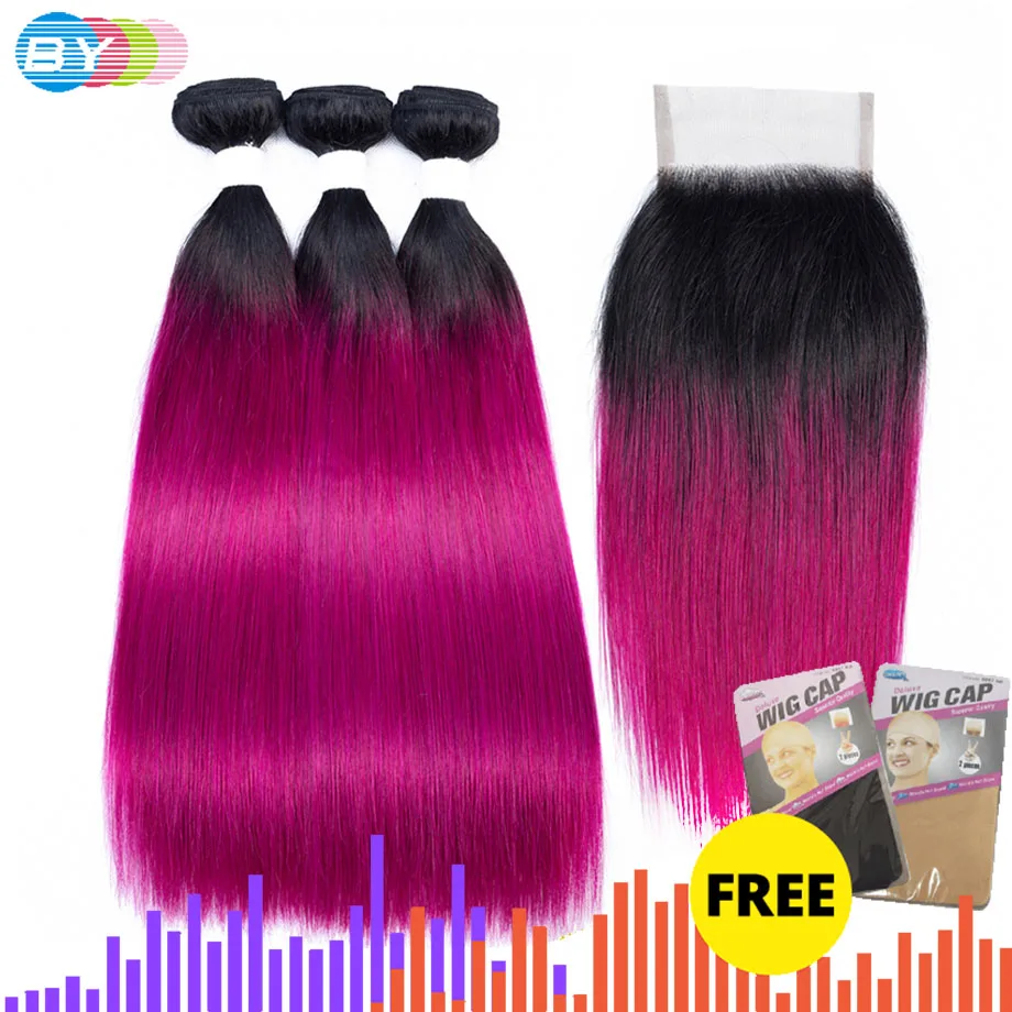 [BY] предварительно окрашенные от розово красные пряди с закрытием бразильские