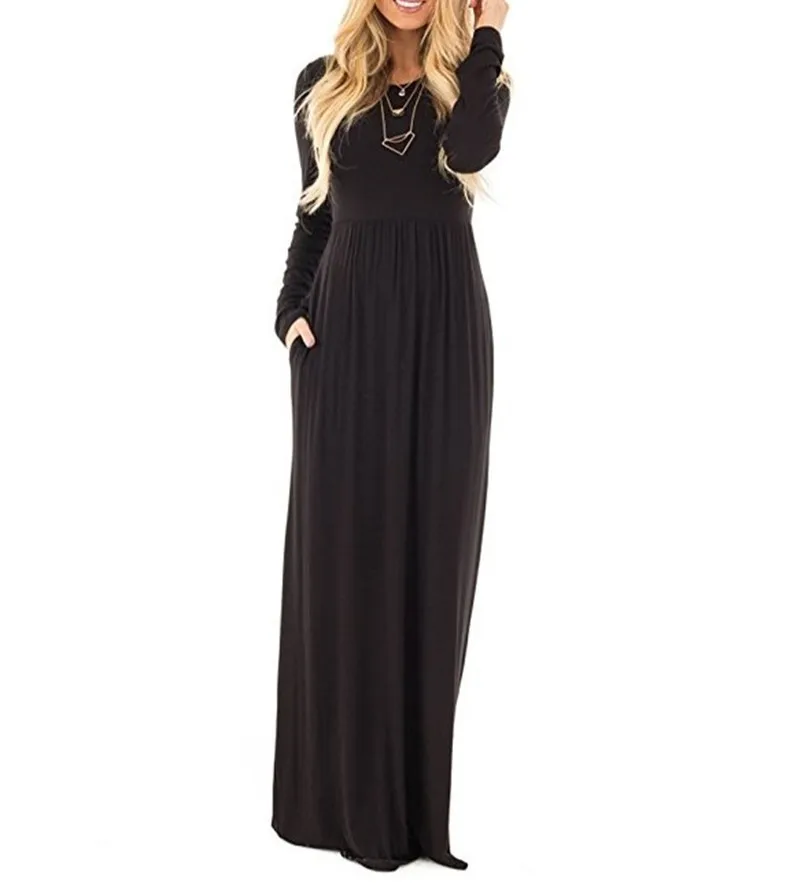 

2020 hot women's dress autumn winter long sleeve V-neck Pleated Dress