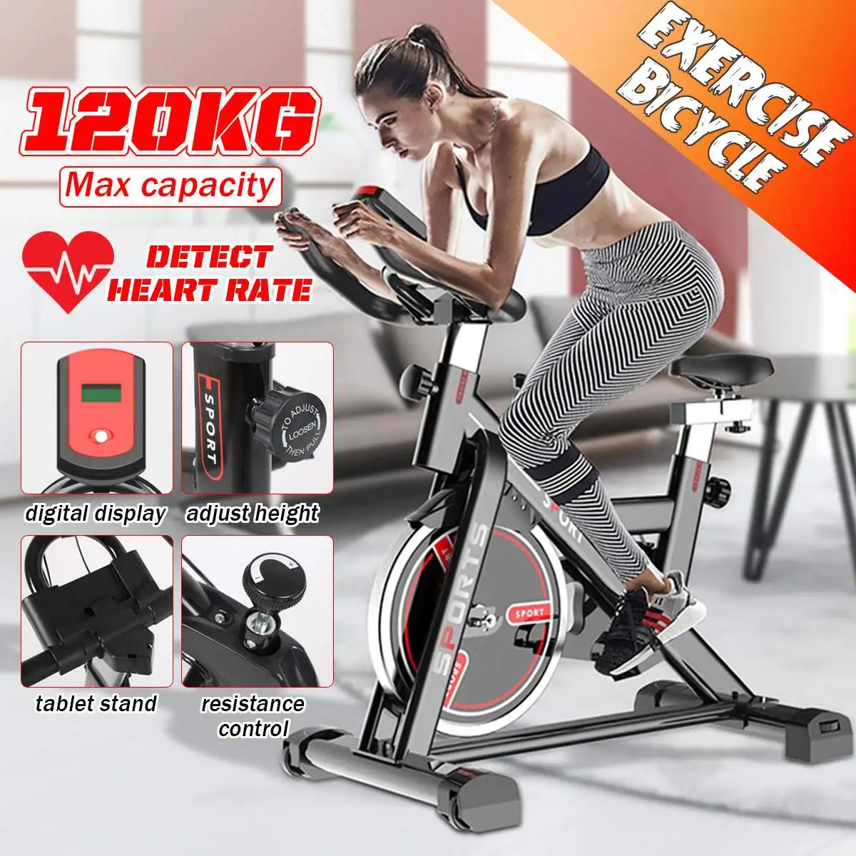 

120kg Exercise Bike Bicycle Weight Loss Machine Ultra-quiet Fitness Gym Training Home Equipment