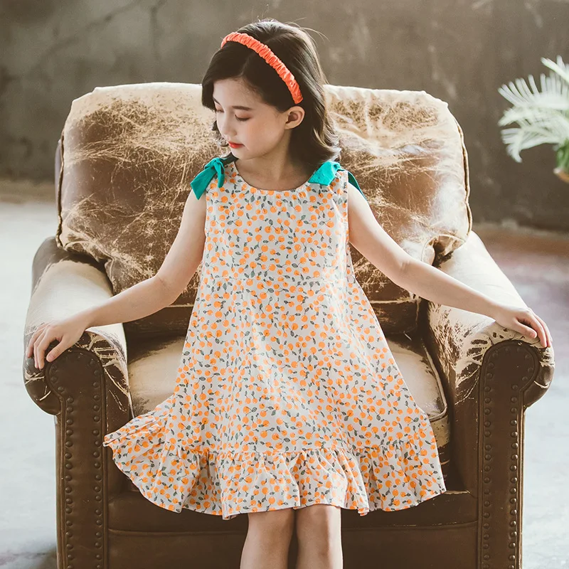 

Girl Summer Vest Dress Teens Children'S Clothing 2021 Korean Small And Medium Kids Cute Cherry Princess Dress 4 5 7 9 11 13Y