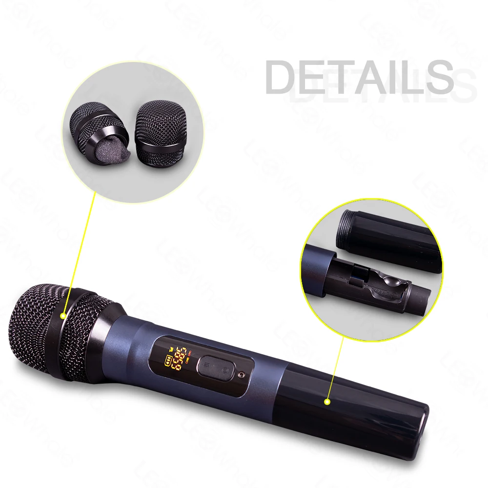 LEOwhale UHF 2 Channel Handheld Wireless Karaoke Microphone Recording  USB Charge Lithium Battery 50m Receiving Distance enlarge