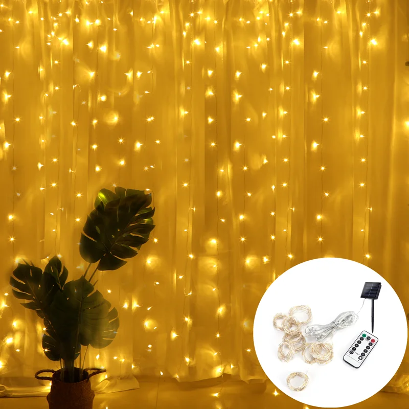 

3x3m LED Fairy Lights String Remote Control Solar Light Garland on The Window Curtain Lights Christmas Solar Outdoor Light Decor