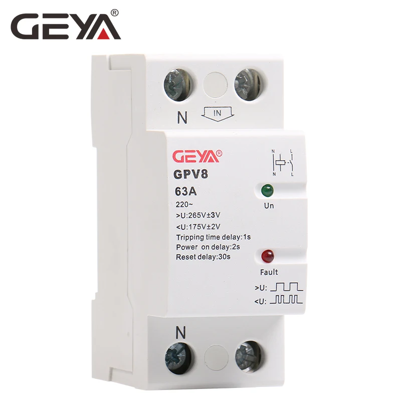 GEYA GPV8-63U din-рейку автоматический протектор напряжения 220VAC самовосстановление от перенапряжения и под напряжением защитное устройство