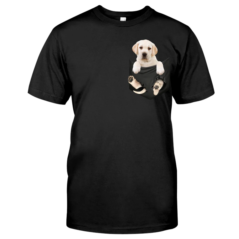

CLOOCL Fashion Cotton T-Shirt White Labrador Pocket 3D Printed T-Shirts Men for Women Casual Shirt Tops Cute Cotton Black Tees