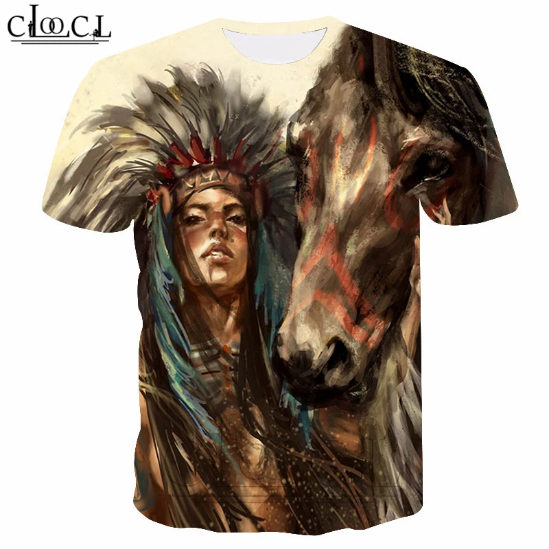 Новинка футболка с индейцами 3D принт старое племя красота и лошадь модная