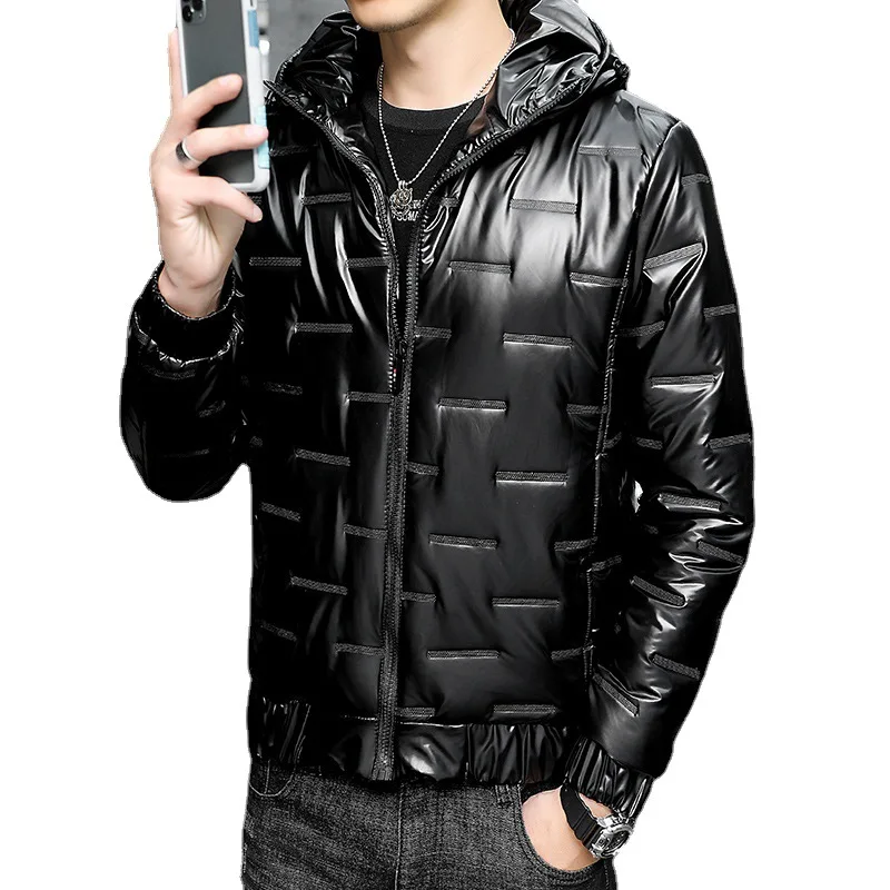 Men's Winter Jacket 2021 Men's Bright Face Down Cotton Coat Male Coat New Coat Loose Hooded Thickened for Warmth Men's Jacket