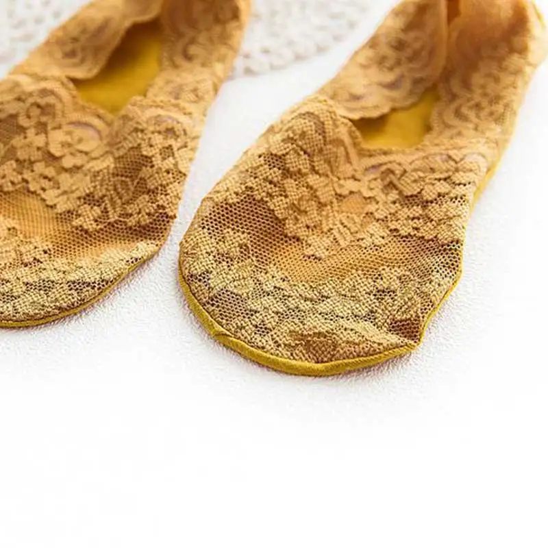 

Bursts Of Shallow Mouth Women's Ankle Low Female Invisible Boat Socks Antiskid Silicone Bottom Off Stealth Lace Socks Slippers