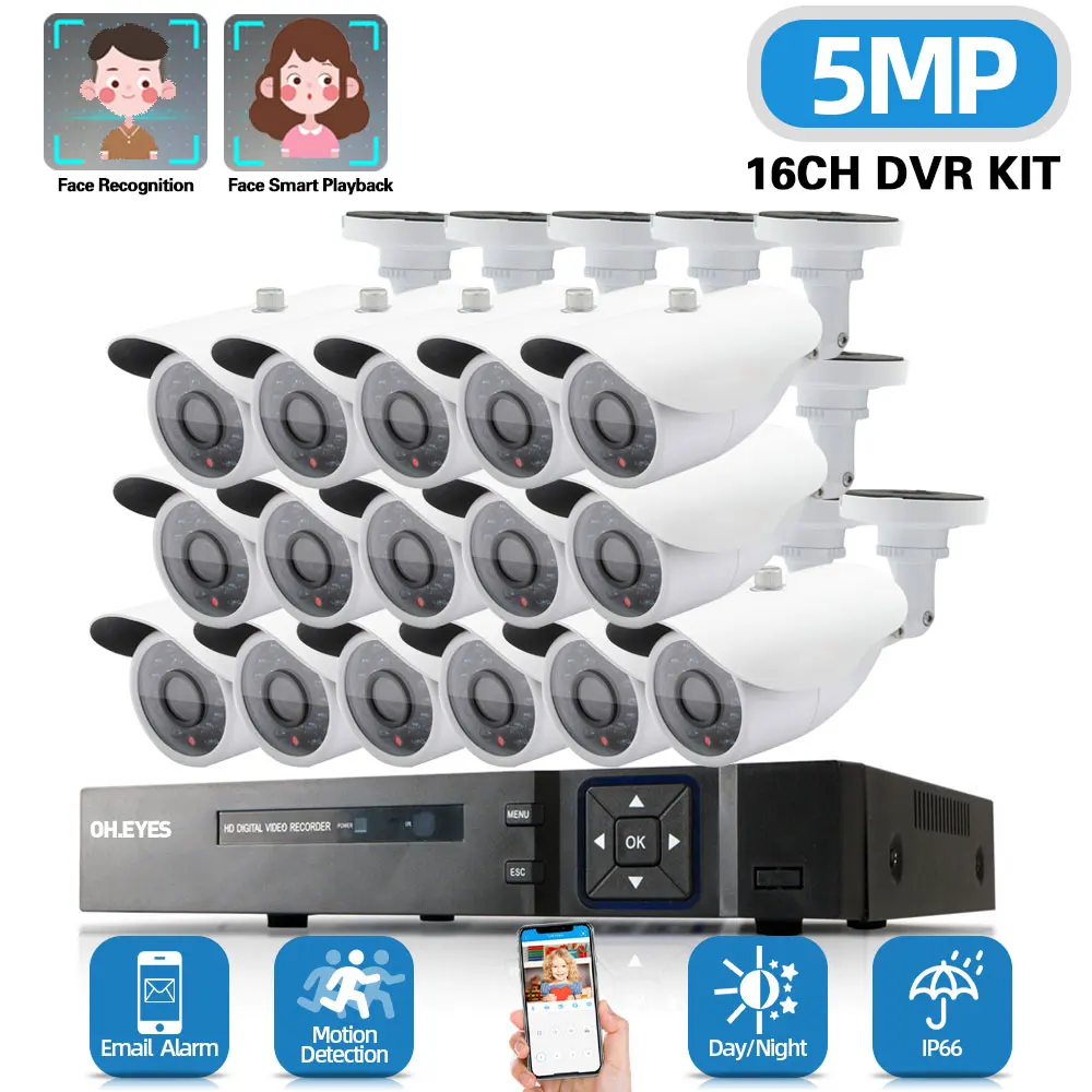 

8 Channel DVR Security System Kit 5MP 16CH CCTV Monitoring Cameras System Outdoor Waterproof Bullet Security Surveillance Set