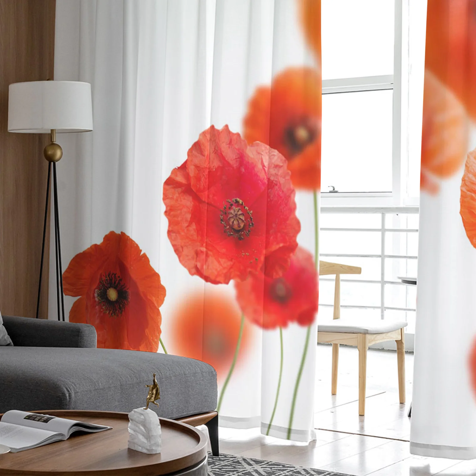 Тюлевые занавески для окон прозрачные шторы с цветами Красного мака гостиной