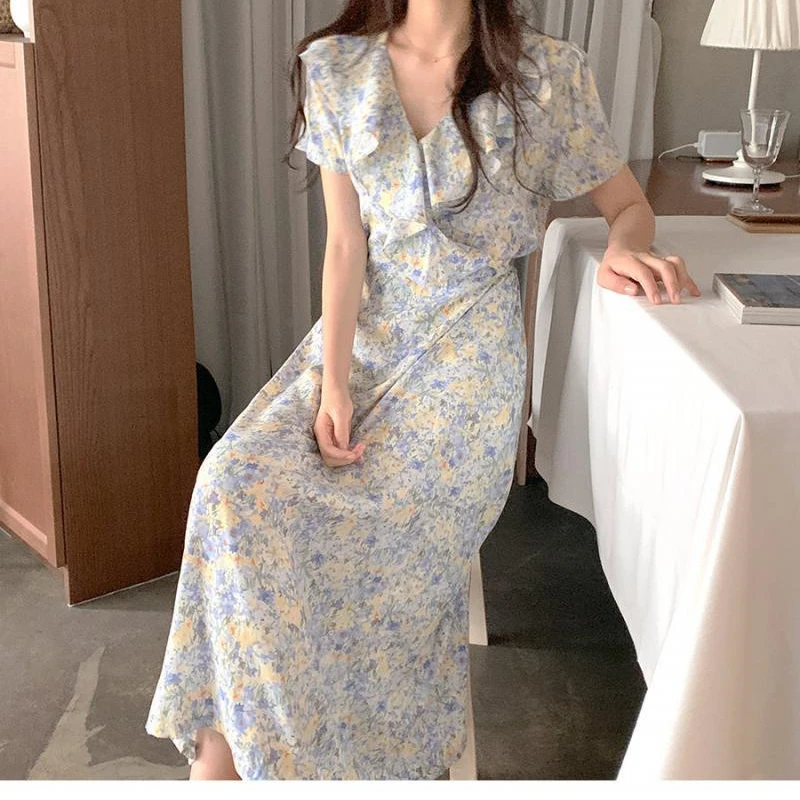 

Женское винтажное платье во французском стиле, элегантное нежное платье с цветочным принтом, A440, весна-лето 2021