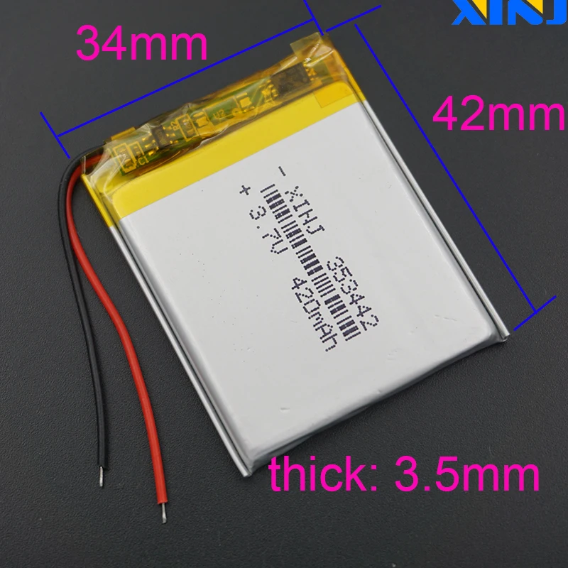 XINJ 3 7 V 420 mAh литий полимерная батарея Li ion li po cell 353442 для MP3/MP4 Электронная книга