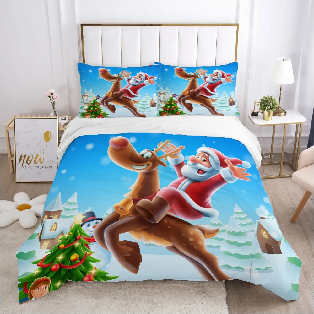 

Christmas santa claus Duvet cover set 240x220 200x200 Bedding set Twin Queen King Double Bed linens Quilt cover Bedclothes Elk