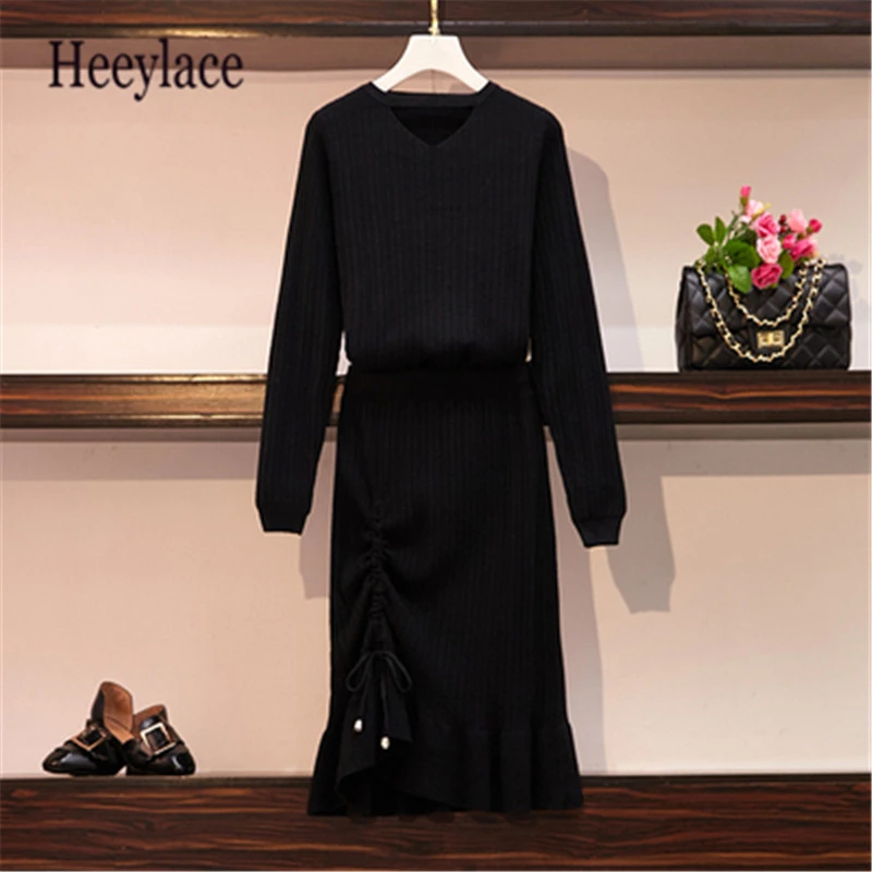 Женский трикотажный джемпер с длинным рукавом и v образным вырезом большие