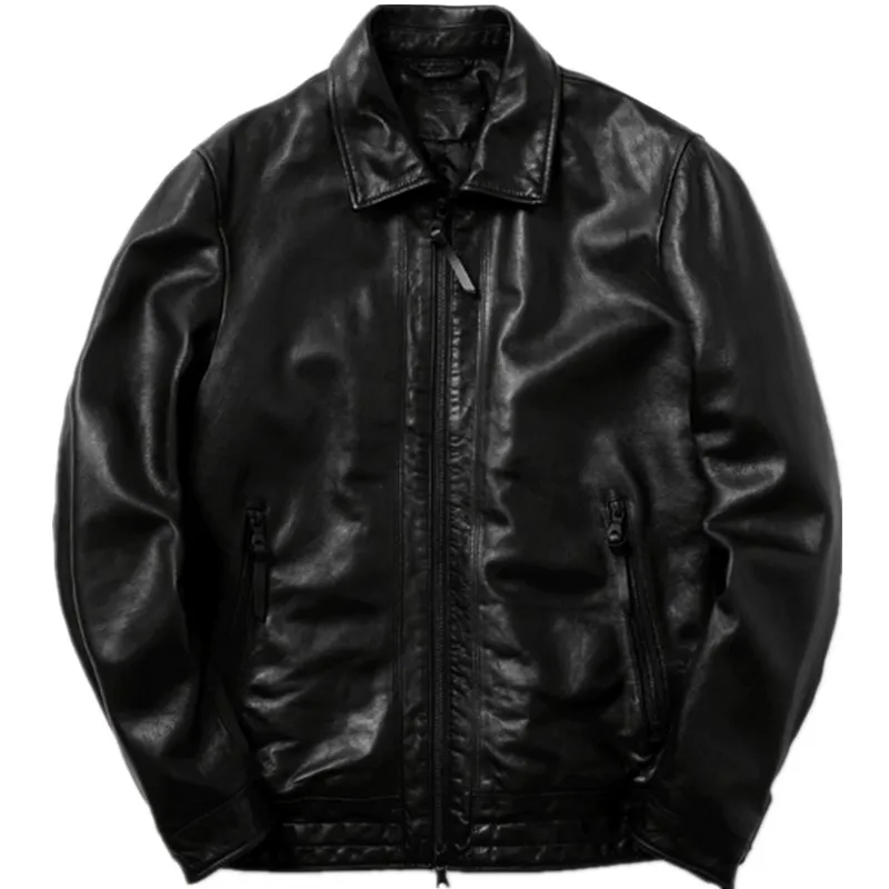 

Winter Pakistan Light Oil Wax Sheepskin Wash Do Old Fold Leather Man Motorcycle Jacket