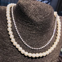 luxury pearl and zircon choker necklace for women fashion silver color necklace wedding banquet party neck jewelry accessories