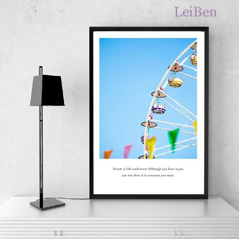 

Nordic Landscape Art Canvas Painting Ferris Wheel Balloon Amusement Park Blue Art Poster Picture On The Wall Home Decor Bedroom