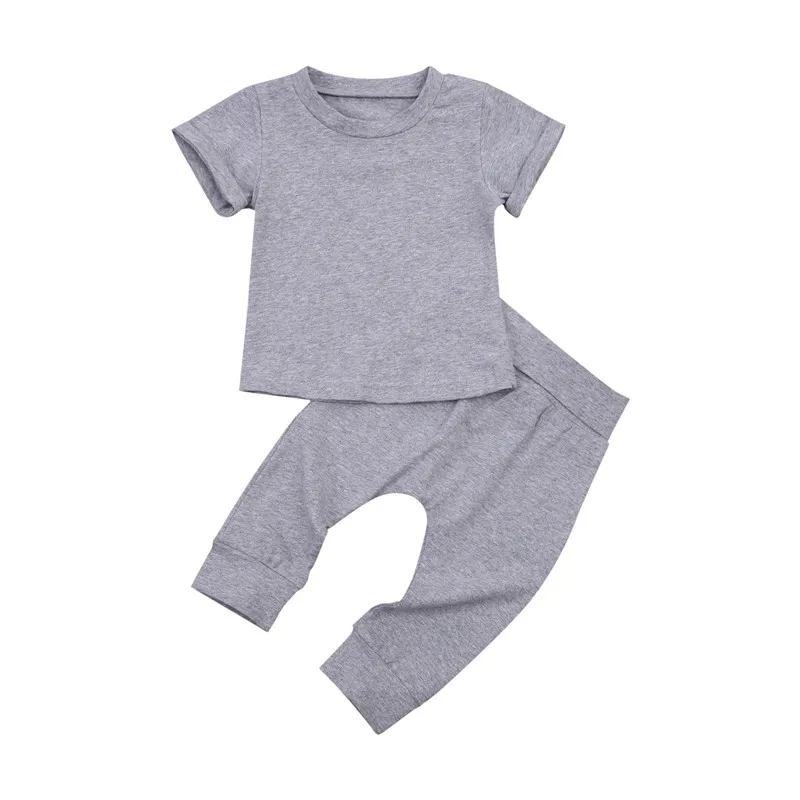 

6M-4T Kids Baby Boys 2-piece Outfit Set Short Sleeve Solid Color Tops + LeisurePants Set for Children Boys