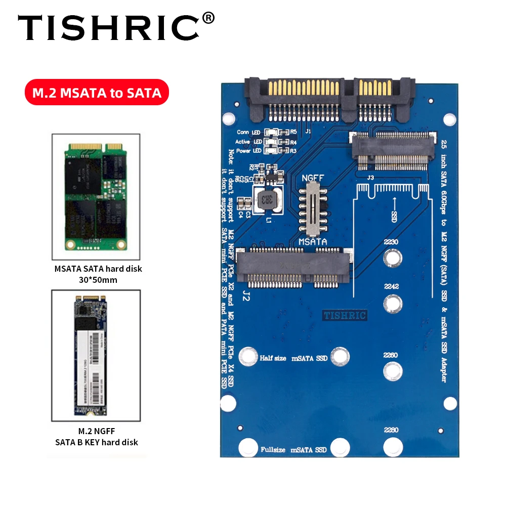 Адаптер TISHRIC 2 5 дюйма M.2 MSATA-SATA плата адаптера SATA 6 0 Гбит/с на M2 NGFF SSD SATA3.0 карта