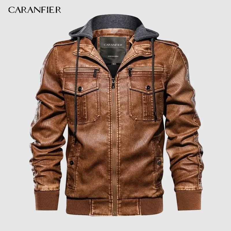 Бренд CARANFIER, тактическая куртка из искусственной кожи, мужская, европейский размер, S-XXL, стоячий воротник, мотоциклетная кожаная куртка, мужские пальто, Прямая поставка - Цвет: 1 Yellow