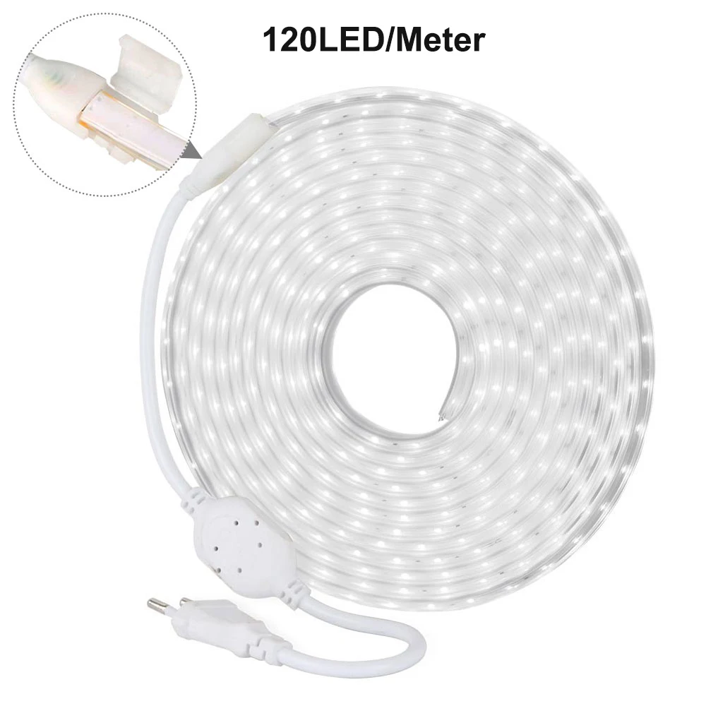 120LED White SMD 2835 Светодиодная лента переменного тока 220 В Высокая безопасность Высокая яркость 120 светодиодный/м гибкий светодиодный светильник наружный водонепроницаемый светодиодный светильник - Испускаемый цвет: 120LED White