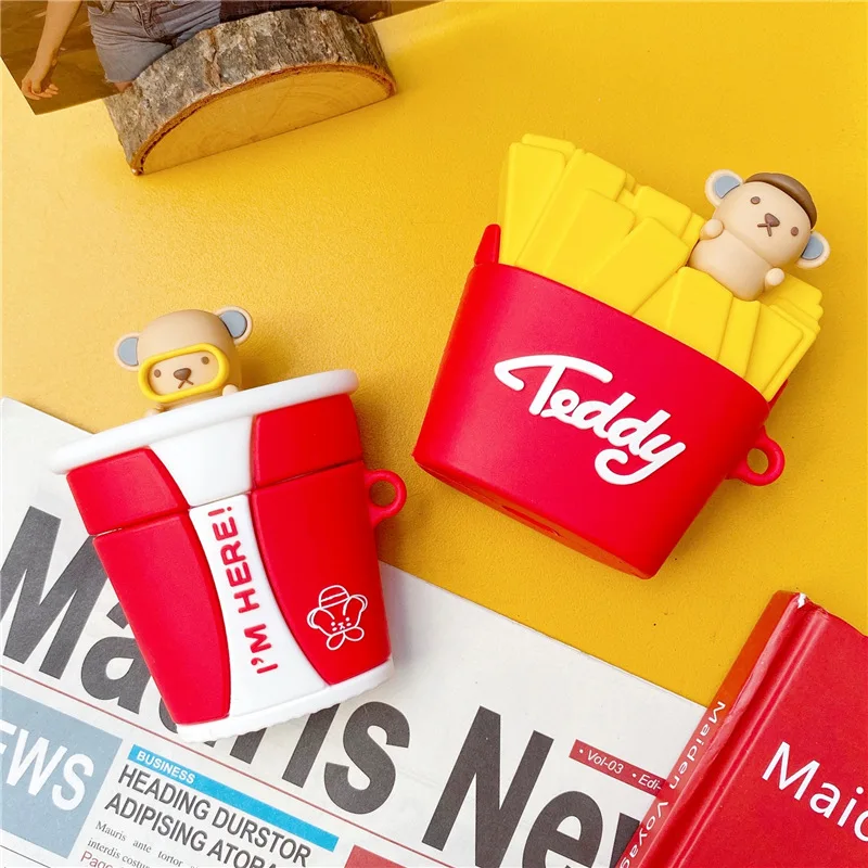 

For Airpods 1/2 Case,3D French Fries Case For Airpods Case,Soft Silicone Earphone Headphone Cover For Airpods Pro Case