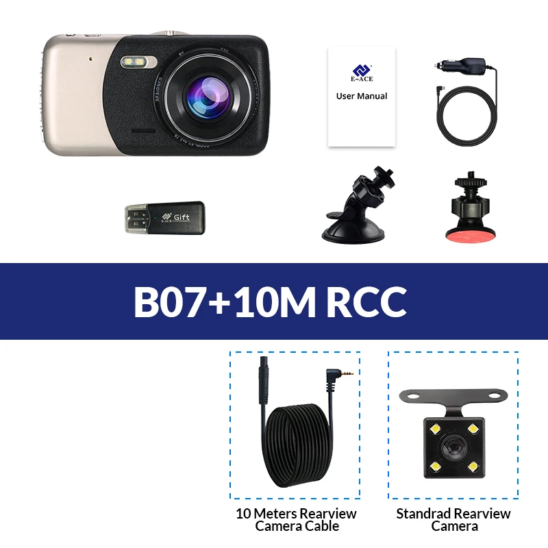 E-ACE B07 FHD 1080P Dashcam 4,0 дюймов ips Автомобильный видеорегистратор двойной объектив видео рекордер с камерой заднего вида ночного видения авто Регистратор