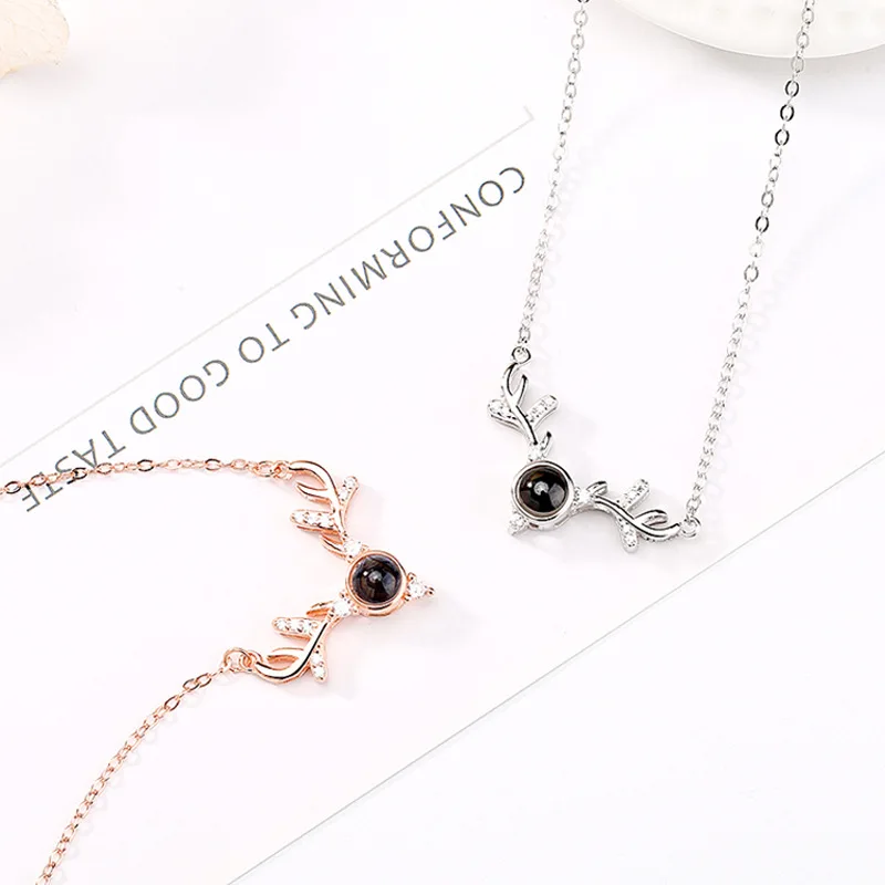 

S925 Pure Silver 520 Projection Yilu Has 100 Languages of You I Love Your Memory Necklace Pendant , Pendant Sweater Chain Beads