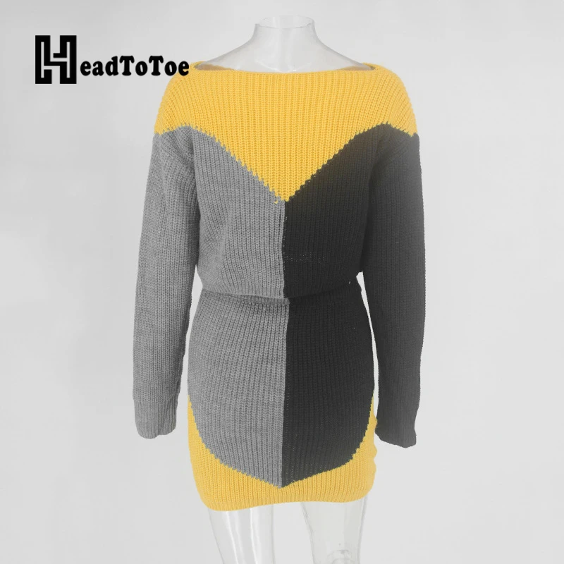 Женский трикотажный свитер с открытыми плечами и длинным рукавом комплект из