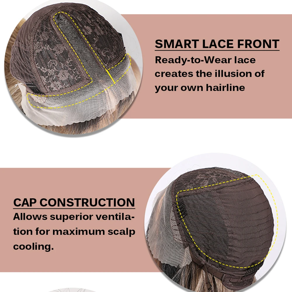 

TINY LANA Long Synthetic Wavy Black Brown Lace Wigs with Highlights Middle Part Daily Hair Wig for Women Heat Resistant Natural