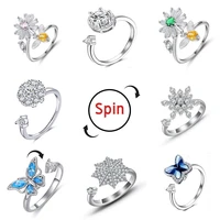 floya creative silver color spin rings for women white snowflakes rotatable rings adjustable wedding party jewelry gifts