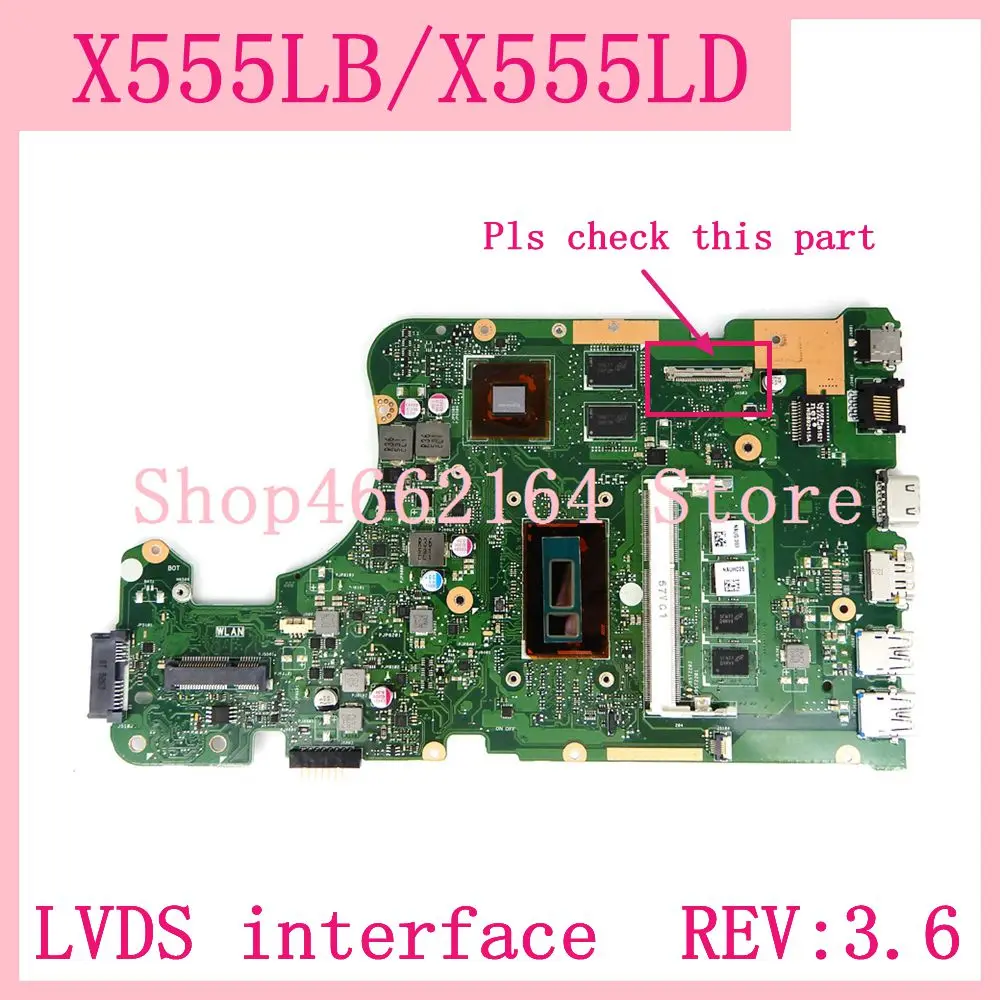 

Материнская плата X555LB с интерфейсом LVDS, 4 Гб ОЗУ, REV: 3,6 GT940M, для ASUS X555L, A555L, K555L, F555L, W519L, X555LD, X555LF, материнская плата для ноутбука