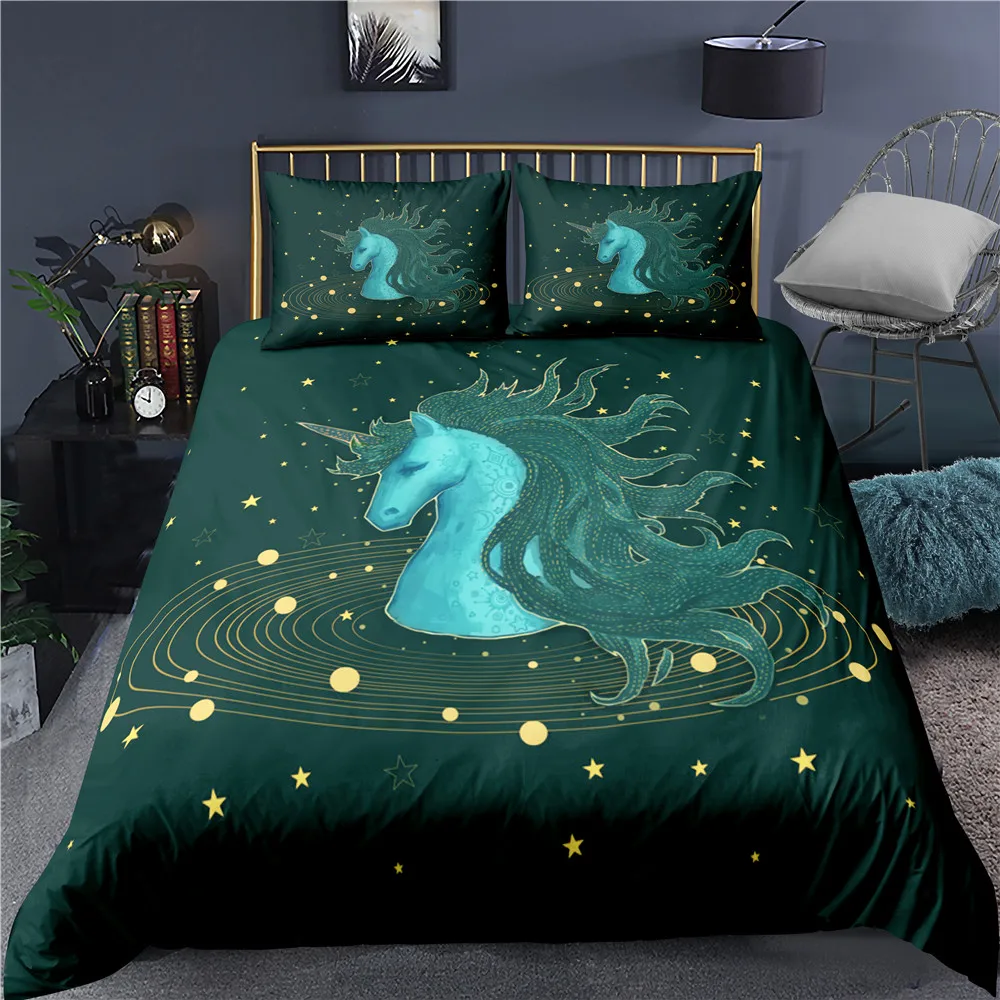

Bedding Unicorn Bedding Set for Kids Cartoon Duvet Cover With Pillowcases Girls Purple Bed Set Floral Home Textiles Kids Gifts
